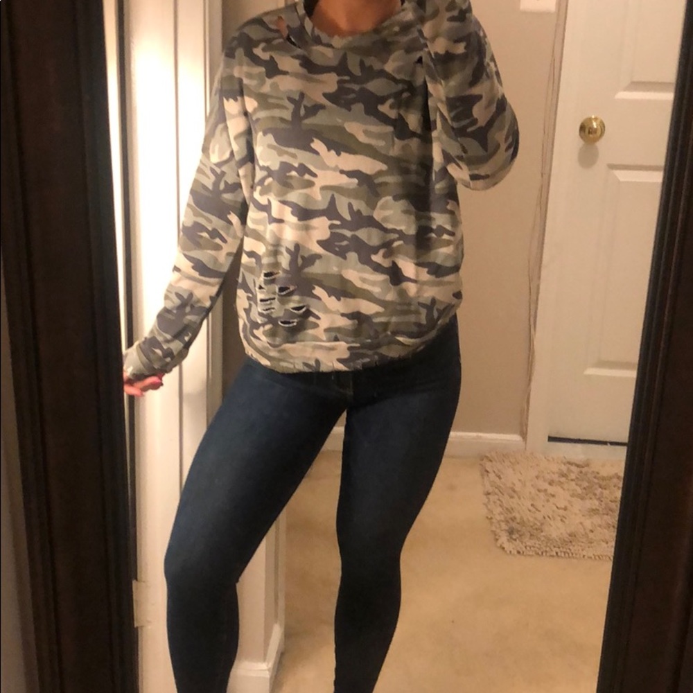 Distressed Camo Crewneck Sweatshirt